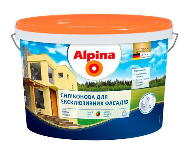 Фарба фасадна силіконова водоемульсійна Alpina для еклюзивних фасадів В3 мат база під тонування 9,4 л